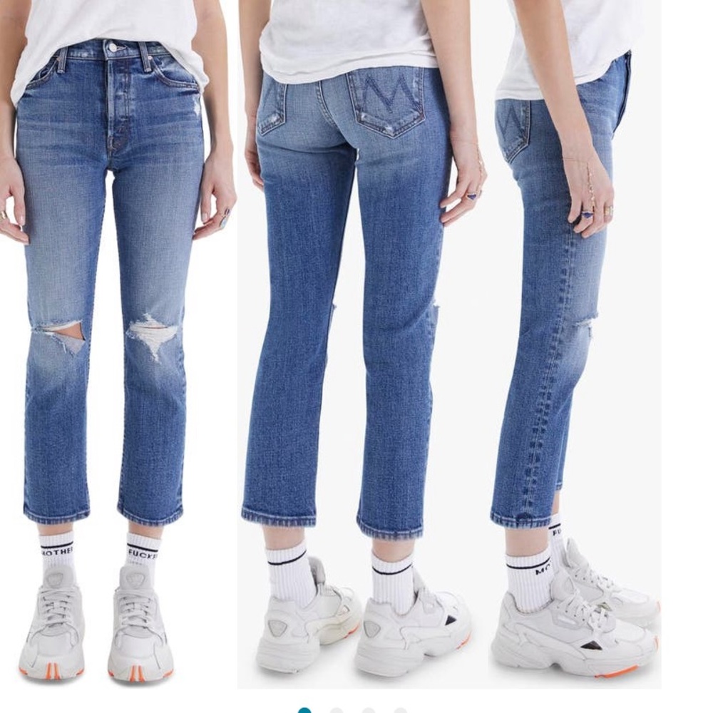 Mother The tomcat high waist ripped straight leg jean
